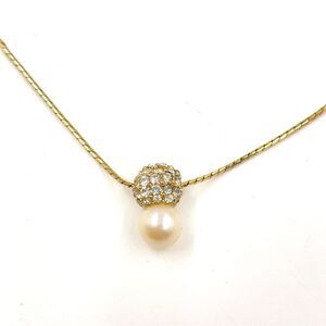 Givenchy Pearl Rhinestone Necklace Gold